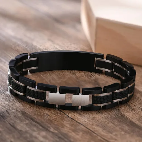 Vista 7 de MEALGUET Pulsera de identificación médica con grabado personalizado gratuito de 2 tonos, azul y negro, acero de titanio, pulsera de alerta médica