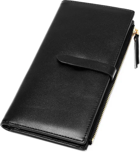 Vista 2 de ZRTARY Billeteras para mujer, delgada, plegable, con bolsillo para monedas, con cremallera, B-Negro, Un bolsillo con cremallera