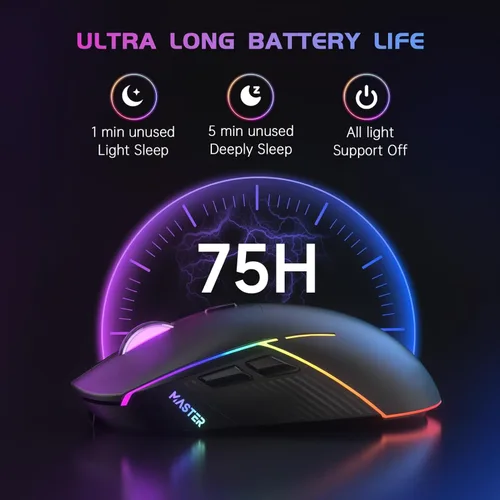 Vista 5 de FFJ Ratón Inalámbrico para Juegos, 24000 DPI, Ratón para Juegos Tri-Modo 2.4G/USB-C/Bluetooth 5.3, Ratón RGB Programable para Juego, Duración