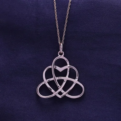 Vista 2 de Collar con colgante de corazón de nudo celta de triángulo irlandés para mujer rosa-dorado-plateado