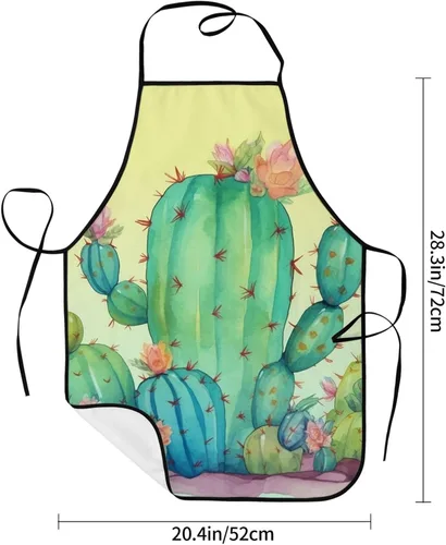 Vista 2 de Kitchen Cooking Aprons for Women Men Adjustable Bib Apron with Pockets Funny Cactus Chef Apron Waterproof