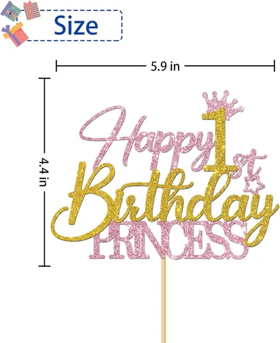 Vista 2 de Decoración para pastel de princesa de primer cumpleaños, suministros para pastel de primer cumpleaños para niña, decoraciones de fiesta