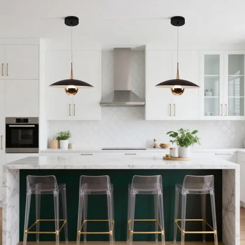 Vista 4 de KCO Iluminación moderna de metal negro lámpara colgante de latón dorado isla de cocina lámpara colgante industrial mate negro granero Pedant