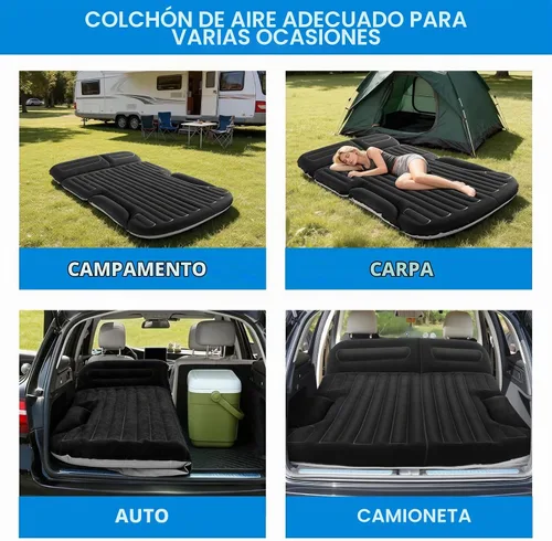 Vista 3 de Colchón de aire SUV grueso de doble cara flocado colchón de coche con bomba Negro