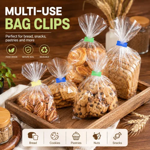 Vista 7 de 100 clips de plástico reutilizables para pan, mantén tu comida fresca con clips para bolsas de alimentos de 7/8 x 7/8 pulgadas (azul)