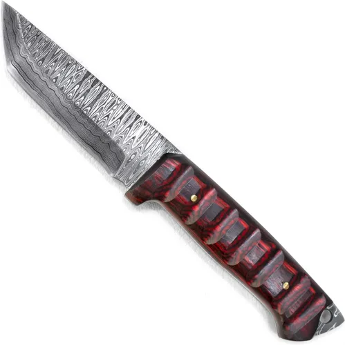 Vista 5 de Titan International Knives Diver Equipo de caza de acero de Damasco de alto y bajo carbono, supervivencia Tanto Point EDC hoja táctica mango