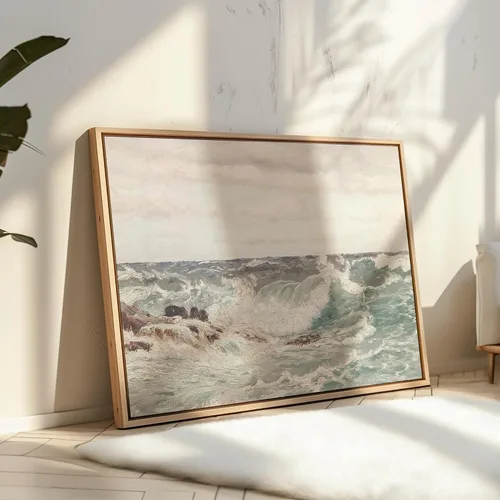 Vista 4 de Poster Master Póster vintage de pintura de olas oceánicas, impresión retro del océano, bellas artes, arte de paisaje marino, regalo para hombres