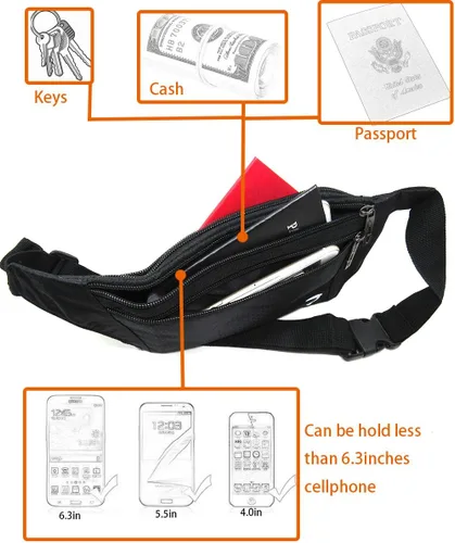 Vista 5 de Bolsa de cintura ultrafino con ranuras c/visualización para tarjeta de crédito, para deportes, aire libre, correr, caminar, viajes.