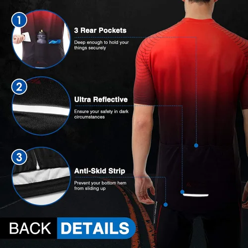 Vista 4 de Hikenture Camiseta de ciclismo para hombre, manga corta, cremallera completa, con 3 bolsillos, camiseta de ciclismo transpirable