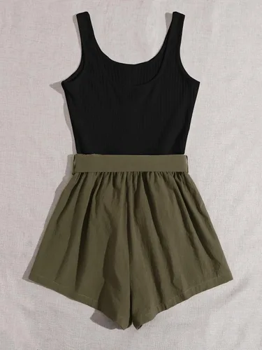Vista 2 de SOLY HUX Enterizo casual de verano para mujer, sin mangas, trajes de vacaciones, overol corto