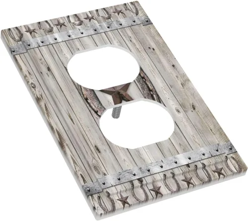Vista 3 de Cubiertas de pared de estilo rústico occidental de madera puerta de granero herradura de hierro estrella placas de pared simple dúplex cubiertas