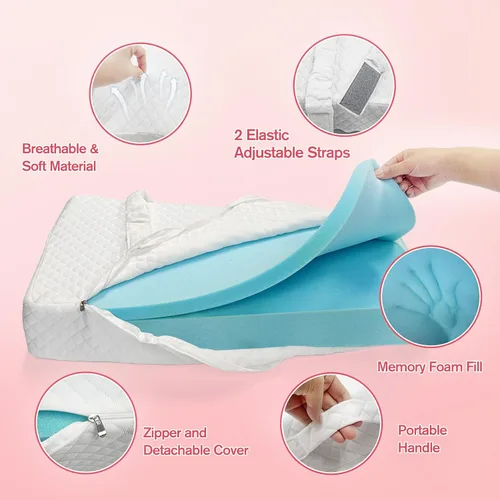 Vista 4 de Almohada de rodilla para dormir de lado, almohada de espuma viscoelástica con correa de 2 capas para ajustar la altura entre las piernas, almohadas
