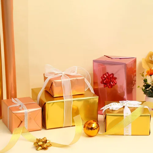 Vista 5 de Rollo de papel de envoltura de regalo de película metálica roja de color liso, para bodas, cumpleaños, Navidad, Día de la Madre, Año Nuevo, baby