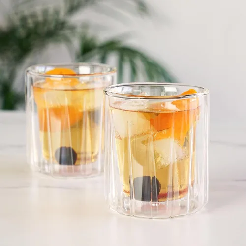 Vista 4 de Viski Vasos de doble pared con diseño de cristal cortado, aptos para lavavajillas, 10.5 onzas, juego de 2