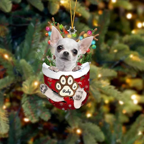 Vista 238 de Adornos personalizados de Pug cervatillo – Decoración personalizada para árbol de Navidad con patas de bolsillo de nieve