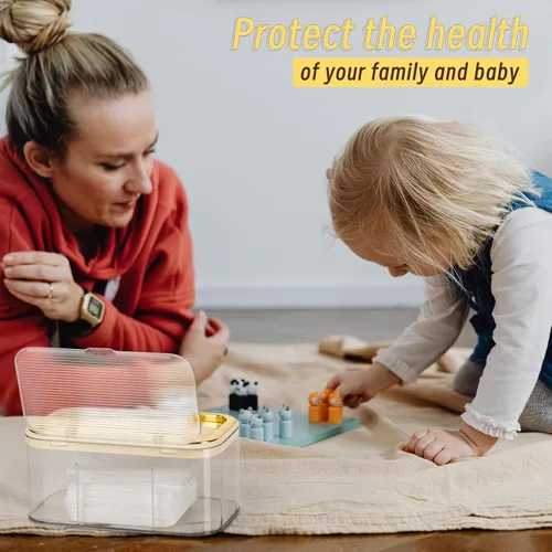 Vista 6 de Flenpptly Dispensador de toallitas para bebés, contenedor de toallitas de gran capacidad, mantiene las toallitas frescas y fáciles de abrir (dorado)