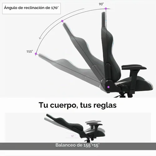 Vista 6 de Silla para juegos con reposabrazos ajustables 4D, reclinable de 155° y capacidad de 320 libras, silla ergonómica de computadora de respaldo alto