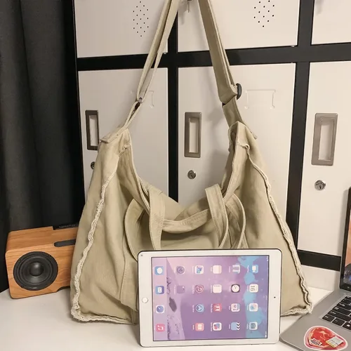 Vista 6 de Micmores Bolso de mano para mujer, bolso retro estilo hobo cruzado, bolso grande de lona para la escuela, trabajo, viajes, compras