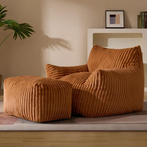 Vista 7 de Puf Chaise Lounge de Gran Tamaño para Interiores para Adultos con Reposabrazos y Otomana - Puf Gigante Cómodo Beige Perezoso para el Suelo, Sofá