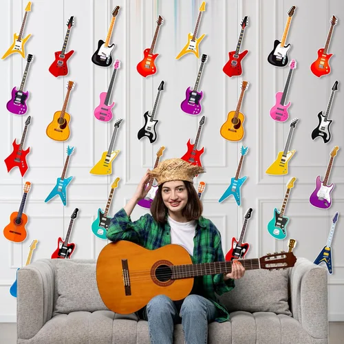 Vista 7 de 8 guirnaldas colgantes de guitarra para guitarra, decoración de fiesta de cumpleaños, guitarra, música, techo, decoración de pared para habitación