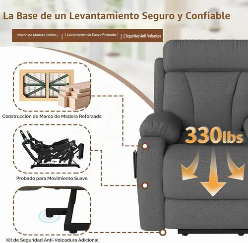 Vista 6 de cinkehome Silla reclinable eléctrica para ancianos, reclinable eléctrico Gris oscuro-pequeño