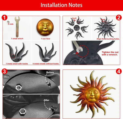 Vista 6 de Decoración de metal para pared, 17.3 pulgadas, decoración rústica retro de metal colgante para interiores y exteriores, regalo para mamá, papá