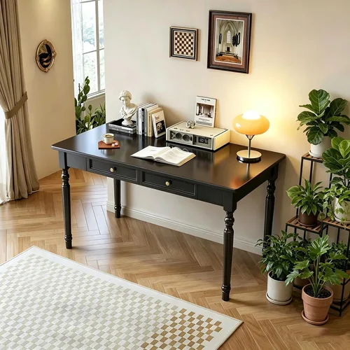 Vista 12 de Escritorio de madera maciza con cajones, pequeño escritorio con cajones para computadora, escritorio de PC para trabajo, estudio o juegos, fácil
