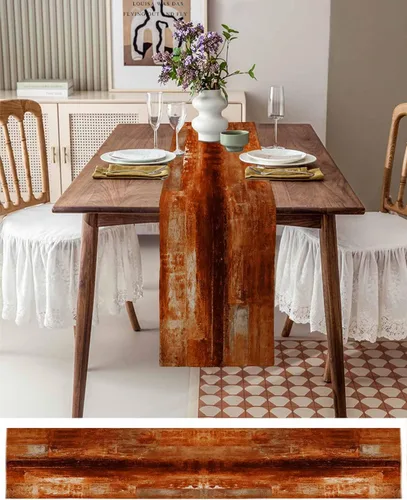 Vista 3 de Camino de mesa naranja quemado, 120 pulgadas de largo, pinturas modernas al óleo, camino de mesa abstracto para cocina, comedor, bufandas, obra