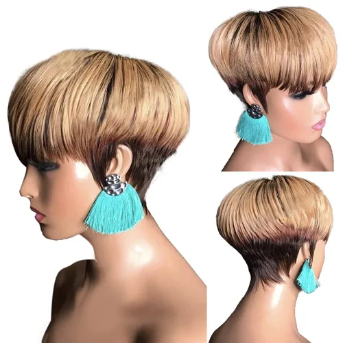Vista 6 de Peluca de cabello humano corto con encaje frontal para mujeres negras, peluca de corte Pixie, peluca de encaje previamente despuntada en T
