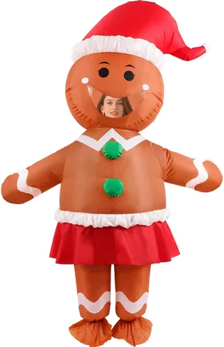 Vista 2 de ADOMI Disfraz de hombre de jengibre inflable para adultos, disfraz divertido para mujer, Halloween, Navidad, cosplay, fiesta, traje inflable
