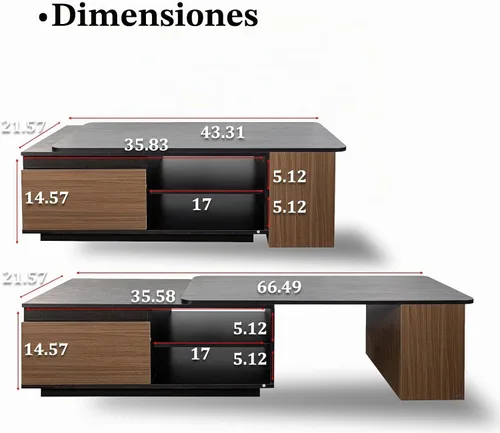 Vista 2 de Mesa auxiliar extensible rectangular de 48 a 66 pulgadas con cajones