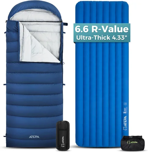 Vista 11 de ATEPA ThermAir Pro 5 R-Value - Colchón de aire aislado ultraligero para 4 estaciones, tapete de dormir silencioso de 4 pulgadas de grosor con saco