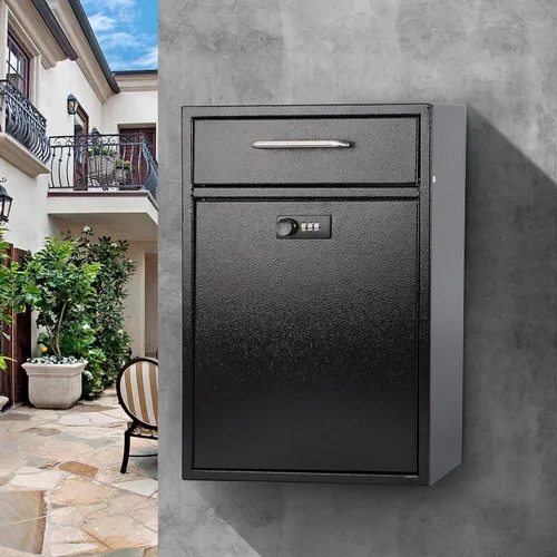 Vista 9 de Buzones de montaje en pared para exteriores con llave o cerradura de combinación, negro, XL