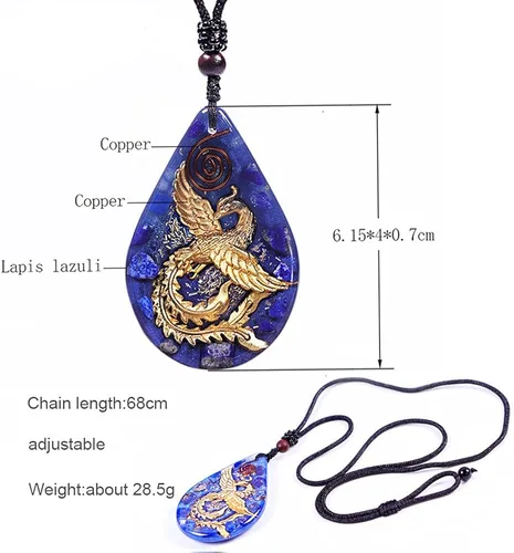 Vista 5 de Colgante fénix para mujer, collar de orgonita Energía Collar de cristal curativo de aventurina verde, Pendant Size6*4*0.7cm, Cristal, aventurina
