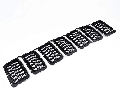 Vista 8 de 7 piezas de rejilla frontal de nido de abeja negro para parrilla de coche compatible con Jeep Grand Cherokee 2017 2018 2019 2020 2021