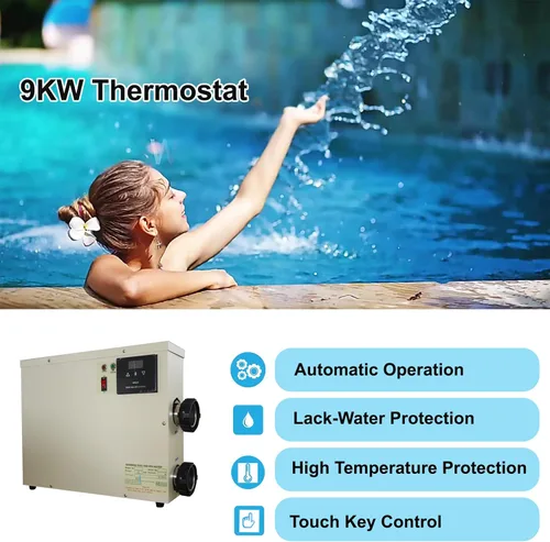 Vista 3 de Calentador de piscina 9KW 220V Termostato eléctrico de piscina, pantalla táctil digital, calentador de agua de piscina de bajo consumo para spas