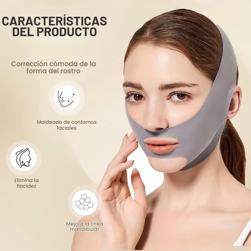 Vista 2 de MASIKA Correa de barbilla para dormir, máscara de línea en V, barbilla de elevación de línea en V, ejercitador de mandíbula, correa facial Gris