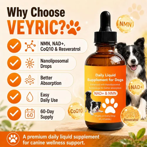 Vista 6 de Suplemento de longevidad para perros con NMN, NAD+, CoQ10 y resveratrol - Apoya la salud de las articulaciones, la vitalidad y el envejecimiento