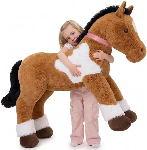 Vista 17 de MaoGoLan Peluche de caballo grande para niño, juguete de peluche de caballo grande para niña, poni montable de peluche para niños, almohada de felpa