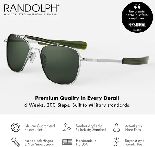 Vista 2 de Randolph USA Navigator Aviator II Gafas de sol auténticas para hombres polarizadas 100% UV