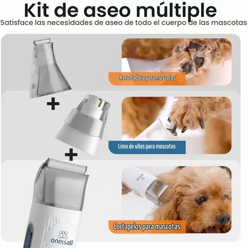 Vista 5 de oneisall Aspiradora de aseo para perros, molinillo de uñas para perros y kit de recortador de patas