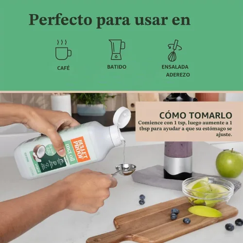 Vista 6 de Bulletproof Aceite MCT C8 y C10, aceite de coco 100% puro, sin sabor, 32