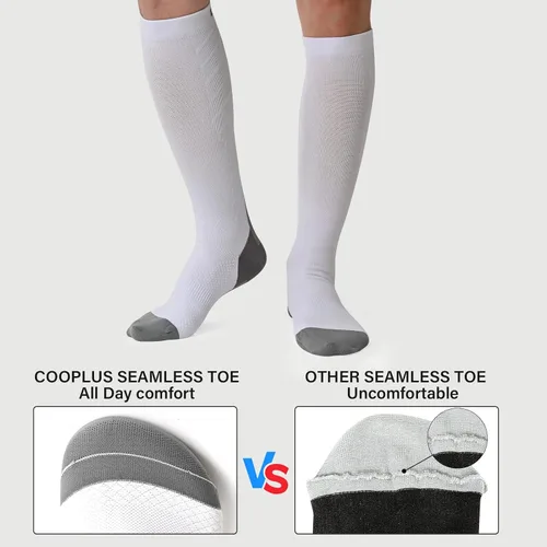 Vista 5 de COOPLUS Calcetines de compresión para mujeres y hombres, 20-30 mmHg, soporte de circulación hasta la rodilla, para enfermera, correr, atletismo
