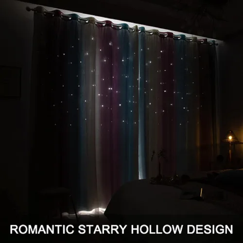 Vista 5 de Cortinas de tela con estrellas brillantes para niños, cortinas de princesa para sala de estar, cortinas opacas para ventana, cortina opaca