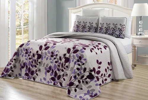Vista 2 de Grand Linen - Juego de edredón de 7 piezas, color morado y gris, lila Morado/gris/lila, estampado fino