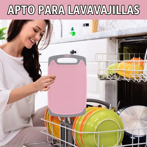 Vista 5 de Juego de 4 tablas de cortar de plástico para cocina, con patas antideslizantes y ranura profunda para jugo, mango de fácil agarre, aptas