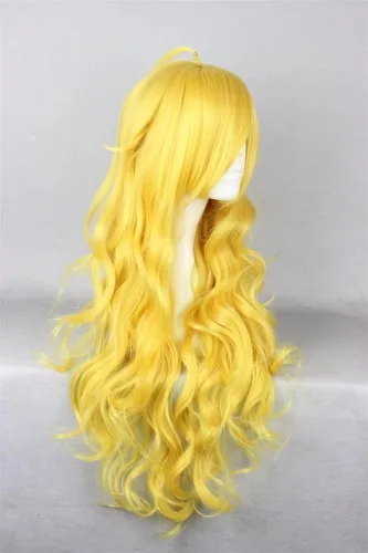 Vista 4 de COSPLAZA Cosplay Pelucas largas rizadas onduladas largo amarillo encantador pelo completo 31.5 in Yang Xiao RWBY juego de rol femenino melocotón