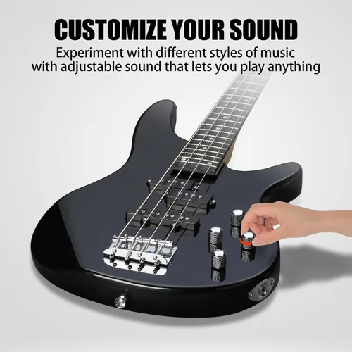 Vista 4 de Ktaxon Guitarra Bajo Eléctrica de 4 Cuerdas con Amplificador de 20 W, Pastilla Tipo PJ, Mástil de Arce Secado Naturalmente al Aire, Diapasón