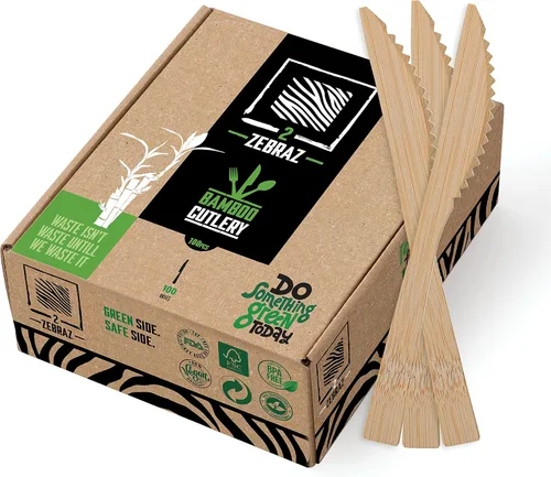 Vista 11 de 2ZEBRAZ - Juego de cubiertos de bambú de 100 piezas, 50 tenedores, 25 cuchillos, 25 cucharas, utensilios desechables resistentes para fiestas