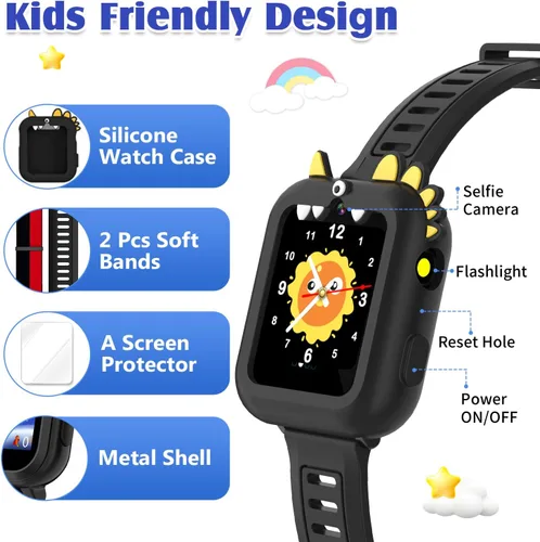 Vista 6 de Reloj inteligente para niños con caja de reloj, Negro, Pequeño, Negro